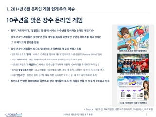 5 
2014년 8월 온라인 게임 광고 동향 
1. 2014년 8월 온라인 게임 업계 주요 이슈 
10주년을 맞은 장수 온라인 게임 
•팡야’, ‘카트라이더’, ‘열혈강호’ 등 올해 서비스 10주년을 맞이하는 온라인 게임 다수 
•장수 온라인 게임들은 수많았던 신작 게임들 속에서 오랫동안 꾸준히 서비스를 하고 있다는 그 자체가 크게 평가를 받음 
•장수 온라인 게임들이 대규모 업데이트나 이벤트로 제 2의 전성기 노림 - 앤트리브소프트 ‘팡야’ : 서비스 10주년을 맞이해 대규모 업데이트 ‘내추럴 윈드(Natural Wind)’ 실시 - 넥슨 ‘카트라이더’ : 넥슨 아레나에서 추억의 스타와 함께하는 이벤트 매치 실시 - 네오위즈게임즈 ‘스페셜포스’ : 서비스 10주년을 기념하여 이용자 100여 명을 초대하고 파티 실시 - 엠게임 ‘열혈강호온라인’ : 최고 레벨을 150레벨로 상향, 게임 내 승직 시스템인 ‘승천(昇天) 4식’을 추가 - 다음 ‘샷온라인’ : 상반기 길드 시스템 대폭 개편, 시나리오 모드 신설, 새 코스 ‘세인트베이’ 추가 
•트렌드를 반영한 업데이트와 이벤트로 상기 게임들이 또 다른 기록을 만들 수 있을지 주목되고 있음 
* Source : 게임조선, MK게임진, 경향 비즈엔라이프, 브레인박스, 아프로팬 
<앤트리브소프트 ‘팡야’ 업데이트> 
<다음 ‘샷온라인’ 10주년 이벤트> 
<넥슨 ‘카트라이더’ 이벤트 매치>  