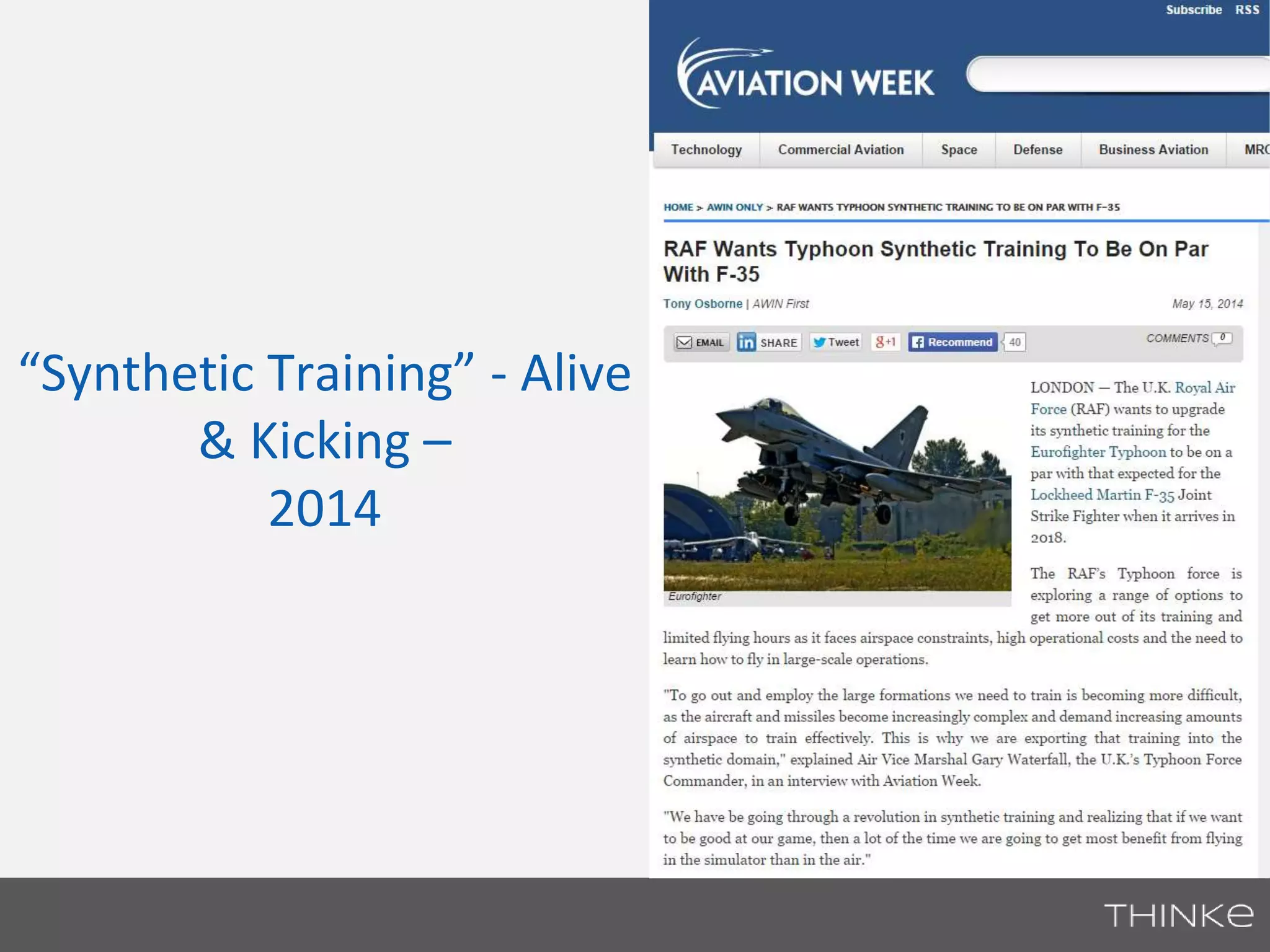 “Synthetic Training” - Alive 
& Kicking – 
2014 
 