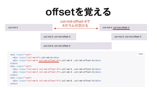 offsetを覚える 
col-md-offset-4で 
4カラム分空ける 
 