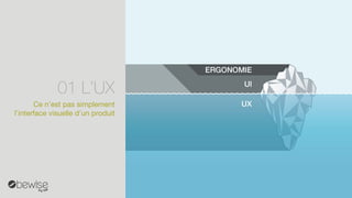 Ce n’est pas simplement l’interface visuelle d’un produit 
01L’UX  