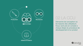 02 LA CCU 
Démarche deconceptionoù les besoins des utilisateurs finaux sont pris en compte à chaque étape du processus de développement d'un produit  