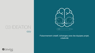 Foisonnement créatif, échanges avec les équipes projet, créativité 
CCU 
03 IDEATION  