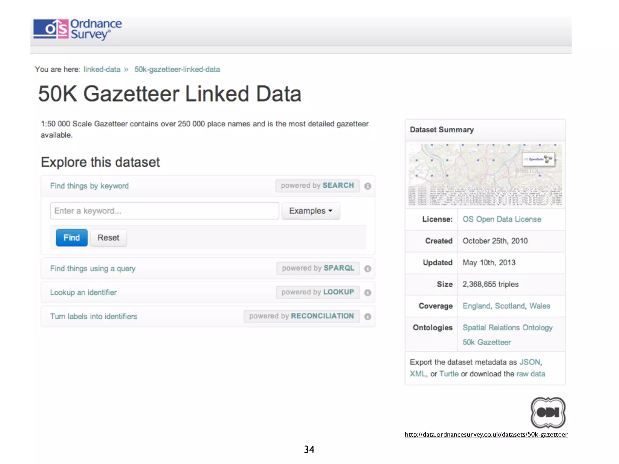 http://data.ordnancesurvey.co.uk/datasets/50k-gazetteer 
34 
 