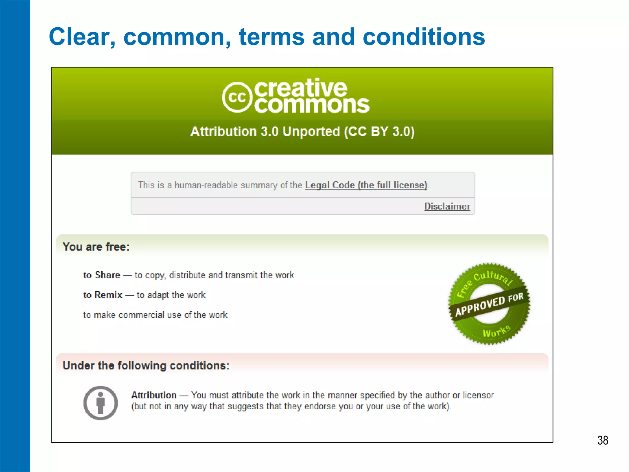 Clear, common, terms and conditions 
38  