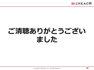 ご清聴ありがとうござい 
ました 
Copyright © BizReach, Inc. All Right Reserved. 
38 
 