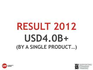 RESULT 2012 
USD4.0B+ 
(BY A SINGLE PRODUCT…) 
© Vujàdé Ltd. – Supporting Forward Thinking 
 
