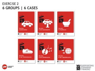 EXERCISE 2 
6 GROUPS | 6 CASES 
Sie sind… 
Autohersteller 
Sie sind… 
in der Fashionbranche 
© Vujàdé Ltd. – Supporting Forward Thinking 
Sie sind… 
in der Autoindustrie 
www.vujade.com www.umww.de 
Sie sind… 
in der Musikbranche 
www.vujade.com www.umww.de 
Sie sind… 
im Healthcare 
www.vujade.com www.umww.de 
Sie sind… 
in der Logistikbranche 
www.vujade.com www.umww.de 
www.vujade.com www.umww.de 
www.vujade.com www.umww.de 
 