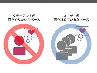 クライアントが 
何をやりたいかベース 
ユーザーが 
何を求めているかベース  