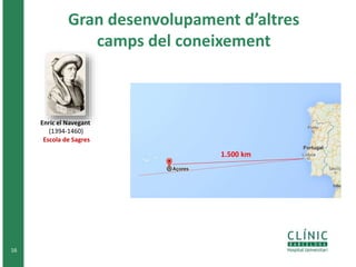 Gran desenvolupament d’altres 
camps del coneixement 
16 
Enric el Navegant 
(1394-1460) 
Escola de Sagres 
1.500 km 
 