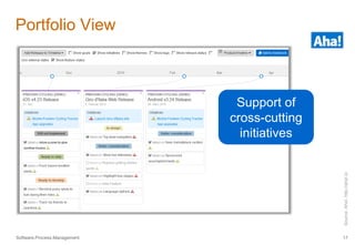 Portfolio View 
Source: Aha!, http://aha!.io 
Support of 
cross-cutting 
initiatives 
Software.Process.Management 17 
 