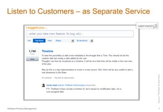 Listen to Customers – as Separate Service 
Source: The Brain & UserVoice 
Software.Process.Management 7 
 