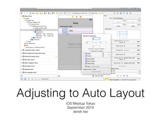 Adjusting to Auto Layout 
iOS Meetup Tokyo 
September 2014 
derek lee 
 