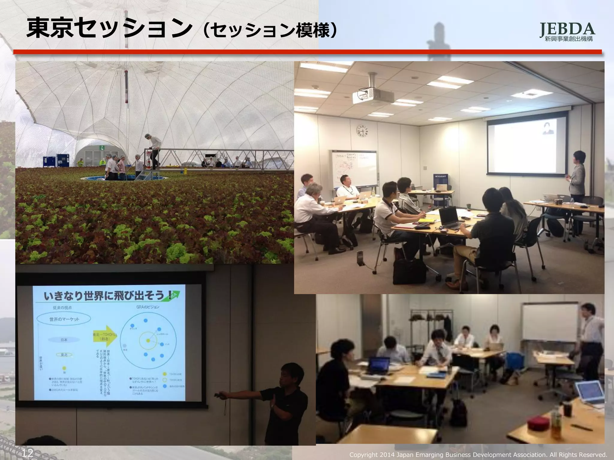 JEBDA新興事業創出機構
12 Copyright 2014 Japan Emarging Business Development Association. All Rights Reserved.
東京セッション（セッション模様）
 