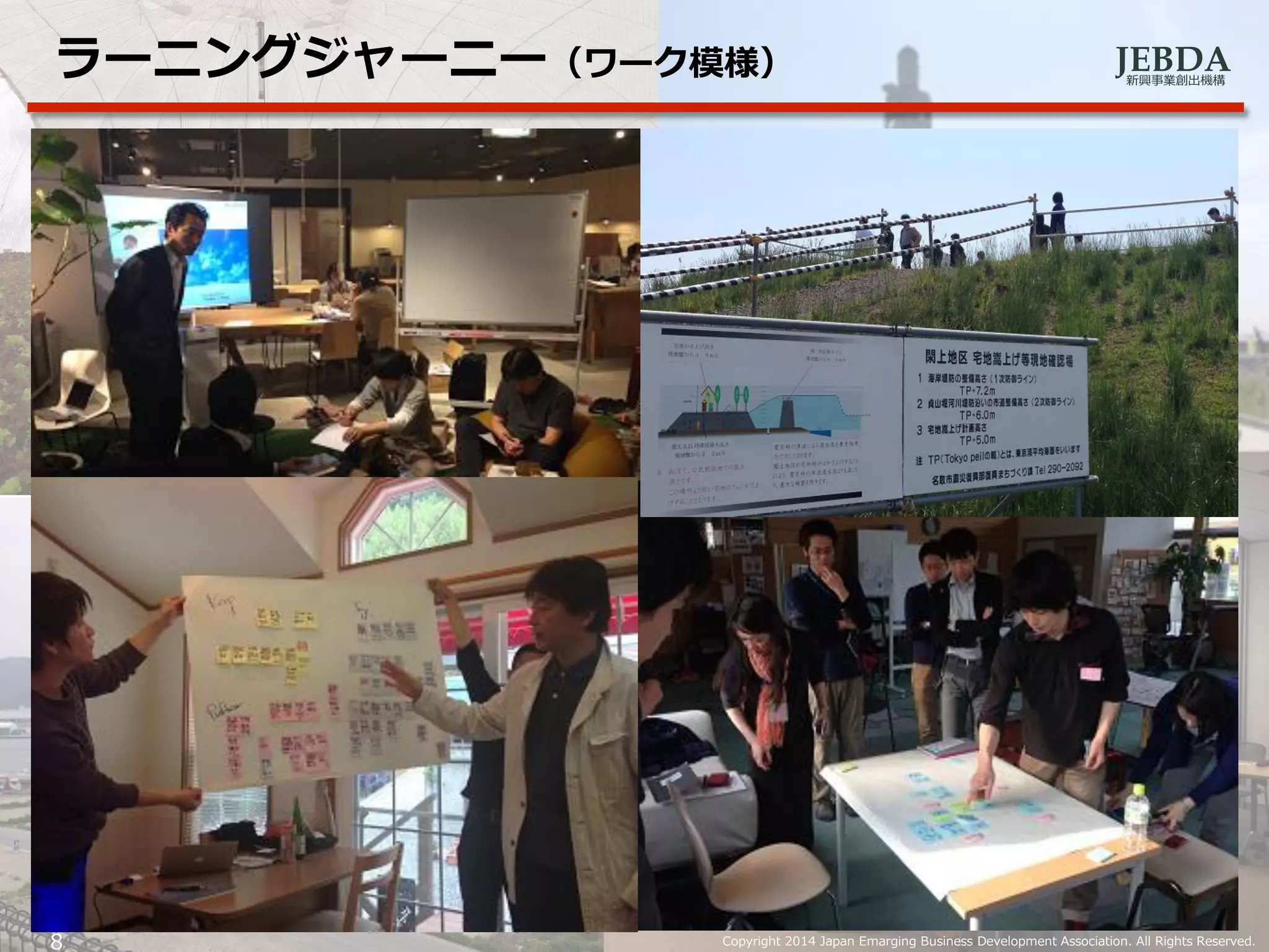 JEBDA新興事業創出機構
ラーニングジャーニー（ワーク模様）
Copyright 2014 Japan Emarging Business Development Association. All Rights Reserved.8
 