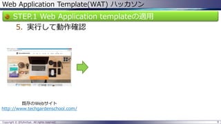 Web Application Template(WAT) ハッカソン 
STEP.1 Web Application templateの適用 
5.実行して動作確認 
Copyright © @fullvirtue. All rights reserved. 8 
既存のWebサイト 
http://www.techgardenschool.com/  