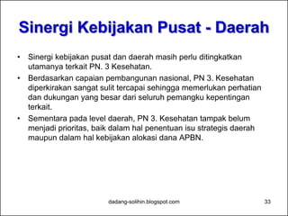 Sumber: Asia Competitiveness Institute. Tahun 2013
Indikator Pembangunan Wilayah
Peta Daya Saing Daerah*
*) diukur dengan 91 indikator yang dikelompokkan dalam empat aspek: (i) macroeconomic stability,
(ii) government and institutional setting, (iii) financial, business, and manpower condition, and (iv)
quality of life and infrastructure development
dadang-solihin.blogspot.com 33
 