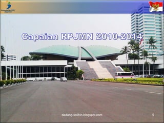 NASIONAL DAERAH
Dokumen Penetapan Dokumen Penetapan
Rencana Pembangunan
Jangka Panjang Nasional
(RPJP-Nasional)
UU
(Ps. 13 Ayat 1)
Rencana Pembangunan
Jangka Panjang Daerah
(RPJP-Daerah)
Perda
(Ps. 13 Ayat 2)
Rencana Pembangunan
Jangka Menengah Nasional
(RPJM-Nasional)
Per Pres
(Ps. 19 Ayat 1)
Rencana Pembangunan
Jangka Menengah Daerah
(RPJM-Daerah)
Peraturan KDH
(Ps. 19 Ayat 3)
Renstra Kementerian /
Lembaga (Renstra KL)
Peraturan
Pimpinan KL
(Ps. 19 Ayat 2)
Renstra Satuan Kerja
Perangkat Daerah
(Renstra SKPD)
Peraturan
Pimpinan SKPD
(Ps. 19 Ayat 4)
Rencana Kerja Pemerintah
(RKP)
Per Pres
(Ps. 26 Ayat 1)
Rencana Kerja Pemerintah
Daerah (RKPD)
Peraturan KDH
(Ps. 26 Ayat 2)
Rencana Kerja
Kementerian / Lembaga
(Renja KL)
Peraturan
Pimpinan KL
(Ps. 21 Ayat 1)
Rencana Kerja Satuan
Kerja Perangkat Daerah
(Renja SKPD)
Peraturan
Pimpinan SKPD
( Ps. 21 Ayat 3)
9dadang-solihin.blogspot.com
Status Hukum Dokumen Perencanaan
 