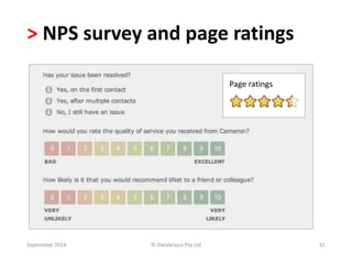 > NPS survey and page ratings 
Page ratings 
September 2014 © Datalicious Pty Ltd 32 
 