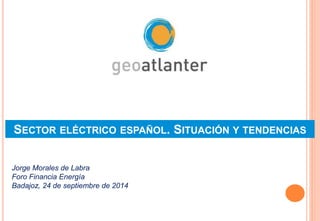 SECTOR ELÉCTRICO ESPAÑOL. SITUACIÓN Y TENDENCIAS 
Jorge Morales de Labra 
Foro Financia Energía 
Badajoz, 24 de septiembre de 2014 
 