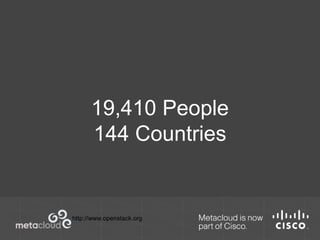 19,410 People 
144 Countries 
http://www.openstack.org 
 