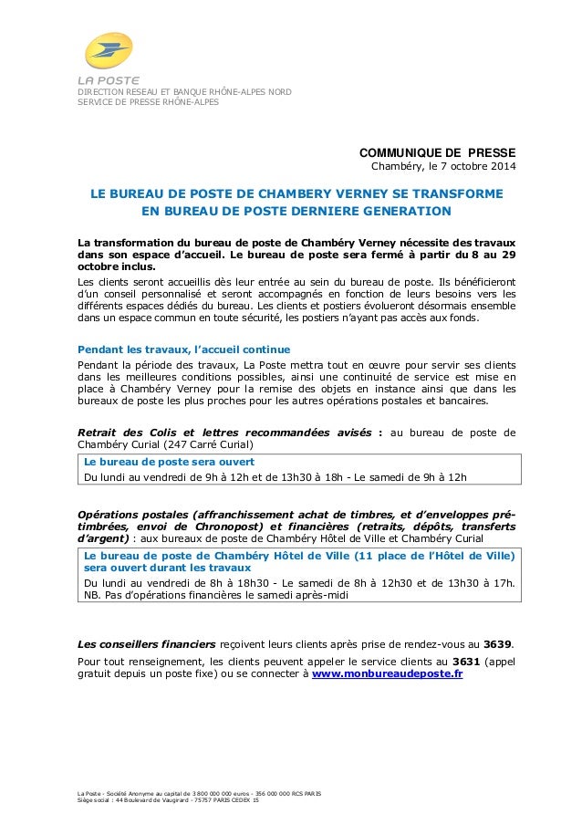 2014 10 07 Cp La Poste 73 Travaux Bp Chambery Verney