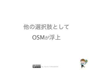 他の選択肢として 
OSMが浮上 
by Taichi F URUHASHI 
 