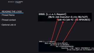 #CCCEU14 
READING THE LOGS 
Thread Name 
Thread context 
Optional Job id 
 