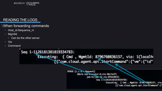 #CCCEU14 
READING THE LOGS 
When forwarding commands 
• Host_id-Sequence_nr 
• MgmtId 
• Can be the other server 
• Via 
• Command 
 