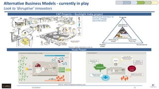 Alternative Business Models - currently in play Look to ‘disruptive’ innovators 
15/10/2014 
12 
CAT Projects – Bushlight India project 
Husk Power 
Source: www.catprojects.com.au 
Source: www.huskpowersystems.com  