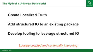 The Myth of a Universal Data Model 
Create Localized Truth 
Add structured IO to an existing package 
Develop tooling t...