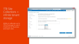 Ability to allocate up to 1TB of storage to user’s OneDrive for Business and team sites  