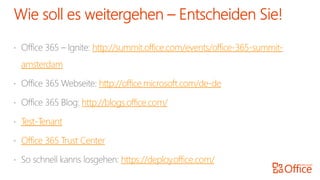 http://summit.office.com/events/office-365-summit- amsterdamhttp://office.microsoft.com/de-dehttp://blogs.office.com/ Test-TenantOffice 365 Trust Centerhttps://deploy.office.com/  