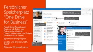 Zugriffauf die eigenenDokumentevon überall, auchvon Tablets 
Drag & Drop von Dateiendirektauf SharePoint 
Inhalten/Kollegenfolgen 
Auf fremdemPC Office on Demand nutzen  