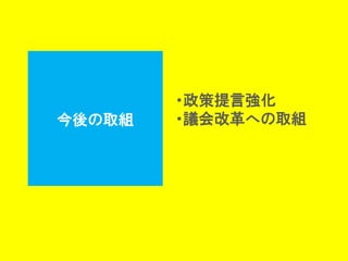今後の取組 
・政策提言強化 
・議会改革への取組 