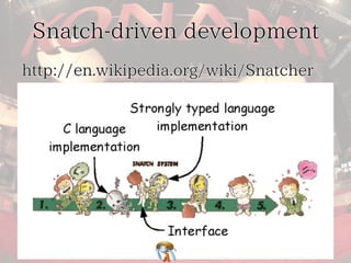 Snatch-driven development 
http://en.wikipedia.org/wiki/Snatcher 
 