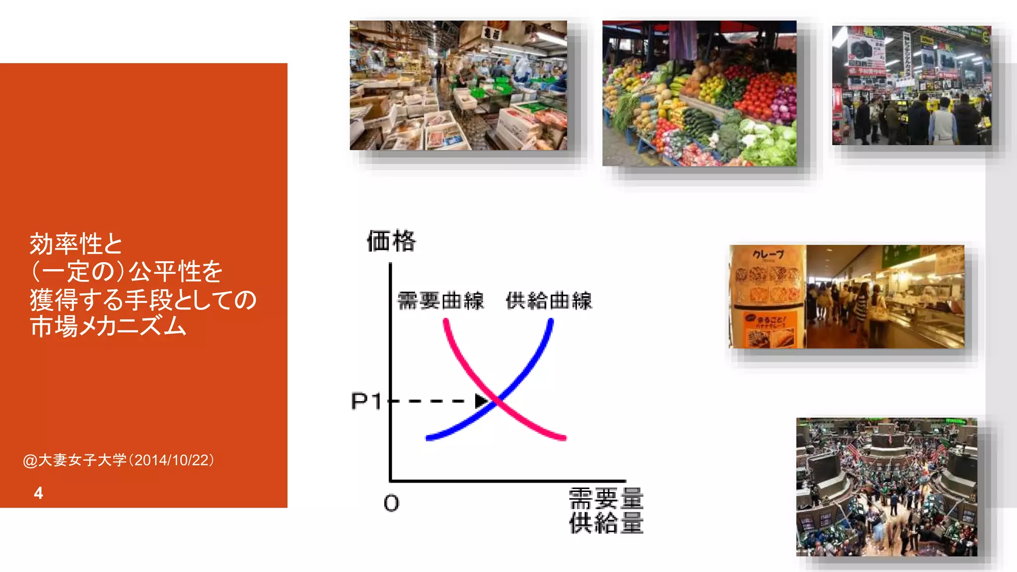 効率性と 
（一定の）公平性を 
獲得する手段としての 
市場メカニズム 
@大妻女子大学（2014/10/22） 
4 
 