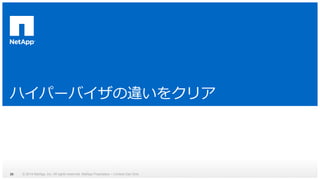 ハイパーバイザの違いをクリア 
© 2014 NetApp, Inc. All rights reserved. Net 30 App Proprietary – Limited Use Only 
 