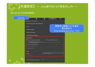 䛆ඹ㏻タᐃ䛇䚷ࠥ䚷㼁㼚㼕㼠㼥ഃ䛷䛾䝡䝹䝗タᐃ䛾䛧䛟䜏䚷ࠥ 
䛆㻮㼡㼚㼐㼘㼑㻌㻵㻰䞉䛭䛾௚䛾タᐃ䛇 
Android 
㛤Ⓨ⏝䛻ᐇᶵ䝡䝹䝗䛾ሙྜ 
⨫ྡタᐃ䛿 
䛄Use 
ExisOng 
Keystore䛅䚷䛷OK 
 