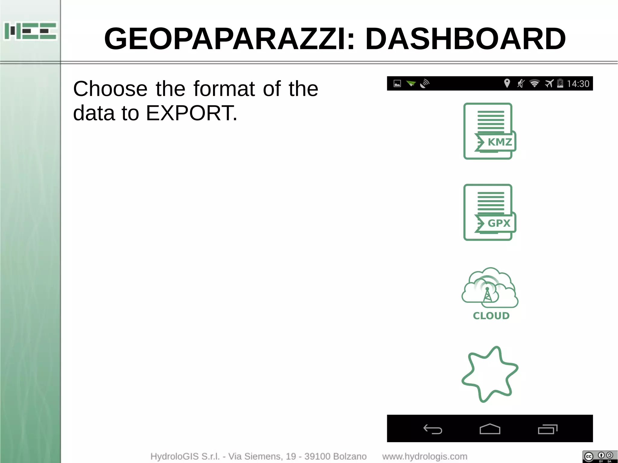 GEOPAPARAZZI: DASHBOARD 
Choose the format of the 
data to EXPORT. 
 