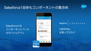 Salesforce1自体もコンポーネントの集合体 
Salesforce1は 
コンポーネントベース 
のモバイルアプリ 
Lightning 
を使ってビルド 
 