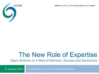 The New Role of Expertise 
Open Science in a Web of Sensors, Senses and Semantics 
31 October 2014 John Blossom, Shore Communications Inc. 
 