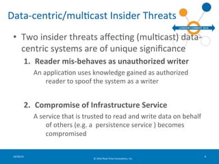 Data-­‐centric/mulFcast 
Insider 
Threats 
• Two 
insider 
threats 
affecFng 
(mulFcast) 
data-­‐ 
centric 
systems 
are 
...