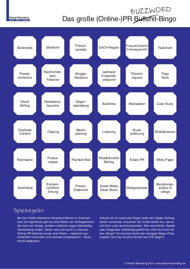 das große online pr buzzword bingo bullshit bingo office meeting bingo