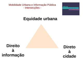 Equidade urbana 
Direito 
à 
informação 
Direto 
à 
cidade 
Mobilidade Urbana e Informação Pública 
- intersecções - 
 