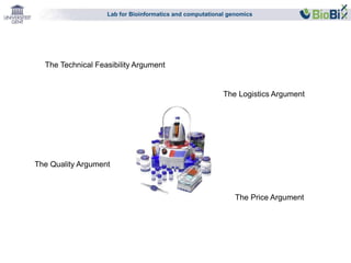 Lab for Bioinformatics and computational genomics 
The Technical Feasibility Argument 
The Quality Argument 
The Logistics Argument 
The Price Argument 
 