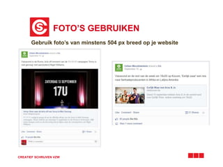 FOTO’S GEBRUIKEN 
Gebruik foto’s van minstens 504 px breed op je website 
CREATIEF SCHRIJVEN VZW 
 