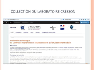 COLLECTION DU LABORATOIRE CRESSON 
 