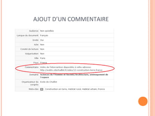 AJOUT D’UN COMMENTAIRE 
 