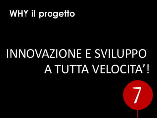 WHY il progetto
INNOVAZIONE E SVILUPPO
A TUTTA VELOCITA’!
 