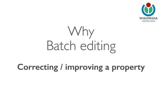 NEDERLAND 
Why 
Batch editing 
Correcting / improving a property 
 